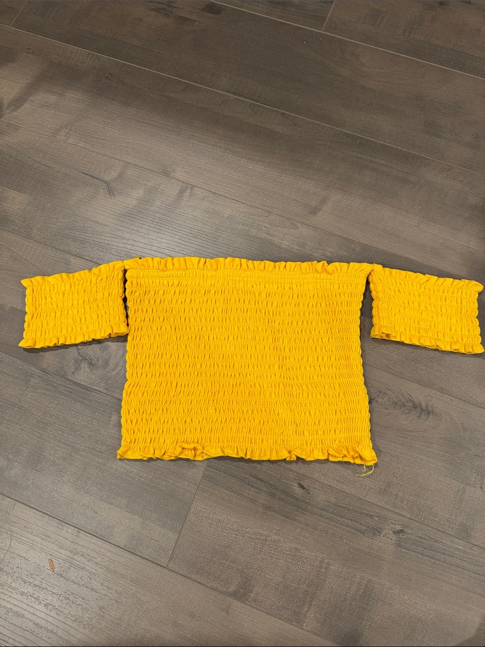 Yellow Smocked Off-Shoulder Women's Top